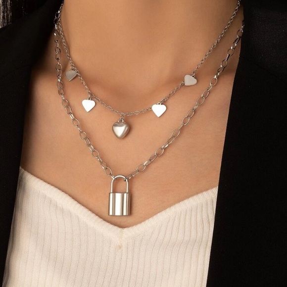 Jewelry - Heart & Lock Charm Layered Necklace